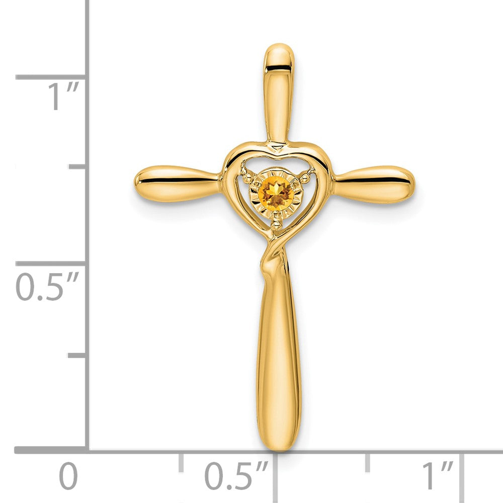 14k Citrine Cross w/Heart Chain Slide