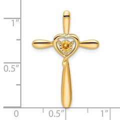 14k Citrine Cross w/Heart Chain Slide