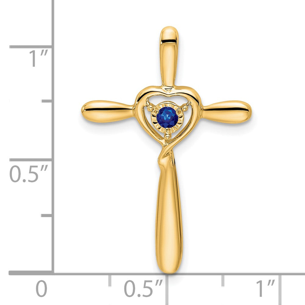 14k Created Sapphire Cross w/Heart Chain Slide