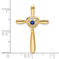 14k Created Sapphire Cross w/Heart Chain Slide