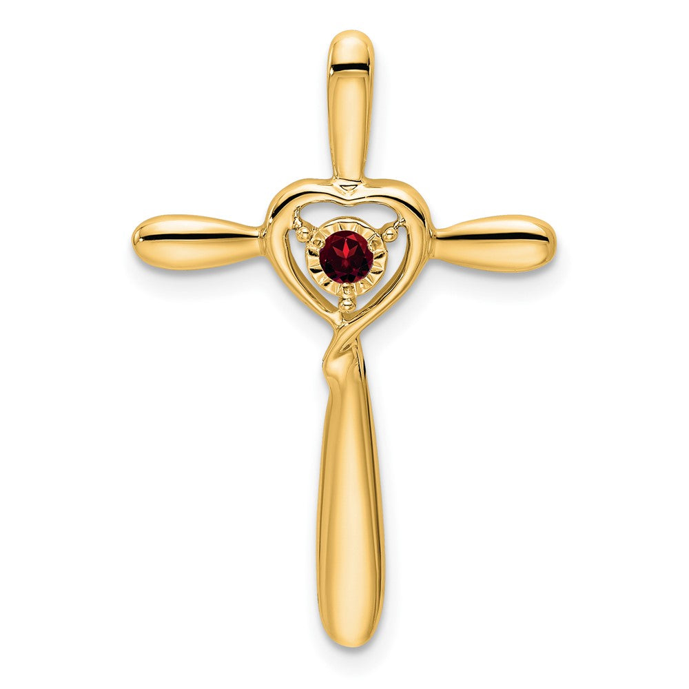 14k Garnet Cross w/Heart Chain Slide