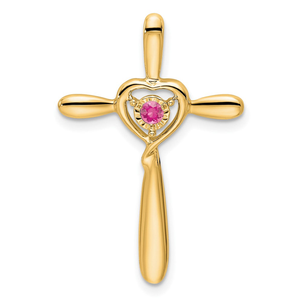14k Pink Tourmaline Cross w/Heart Chain Slide