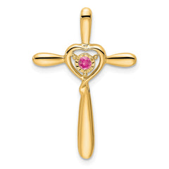 14k Pink Tourmaline Cross w/Heart Chain Slide