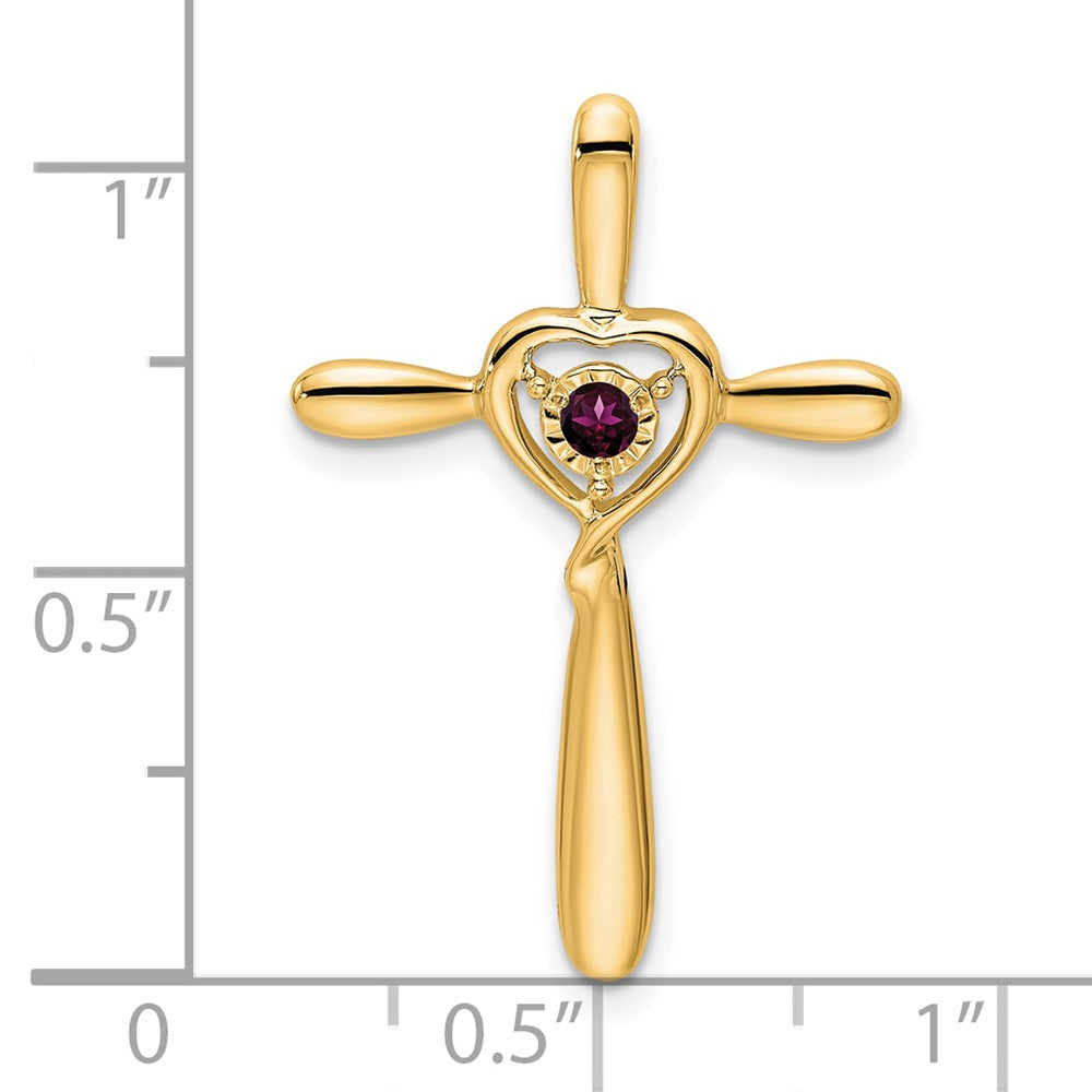 14k Rhodolite Garnet Cross w/Heart Chain Slide