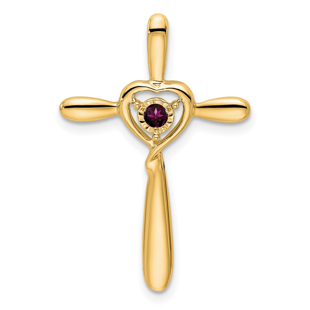 14k Rhodolite Garnet Cross w/Heart Chain Slide