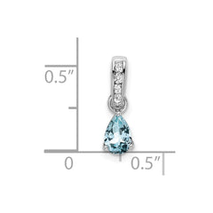 14K White Gold Pear Aquamarine and Diamond Pendant