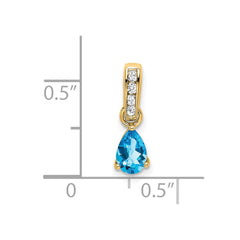 14K Pear Blue Topaz and Diamond Pendant