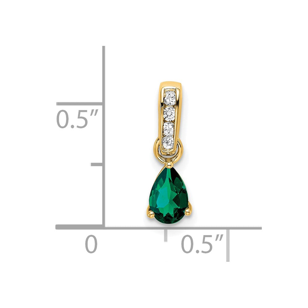14K Pear Created Emerald and Diamond Pendant