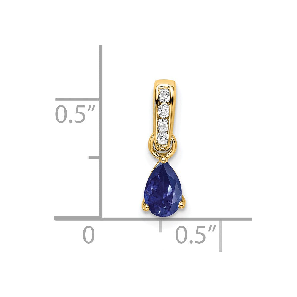 14K Pear Created Sapphire and Diamond Pendant