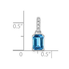 14K White Gold Blue Topaz and Diamond Pendant