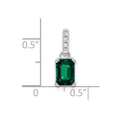 14K White Gold Created Emerald and Diamond Pendant