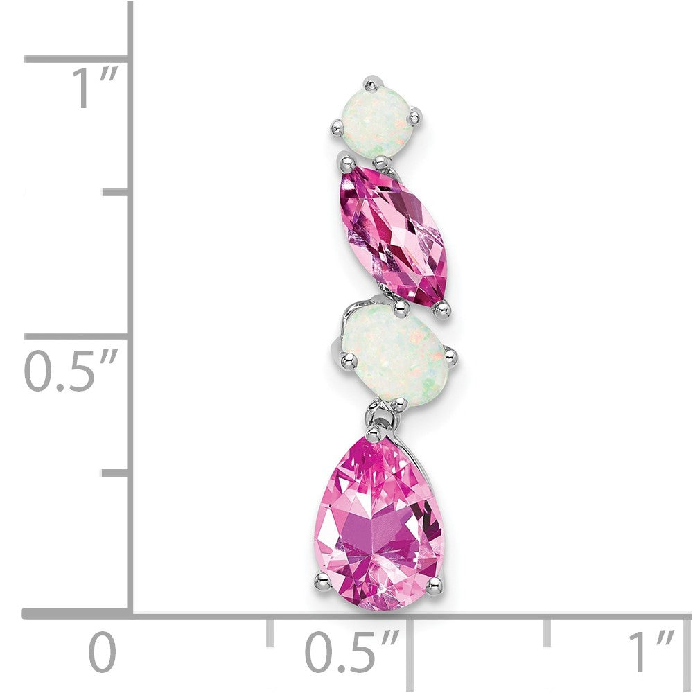 14k White Gold Lab Created Pink Sapphire and Lab Created Opal Chain Slide