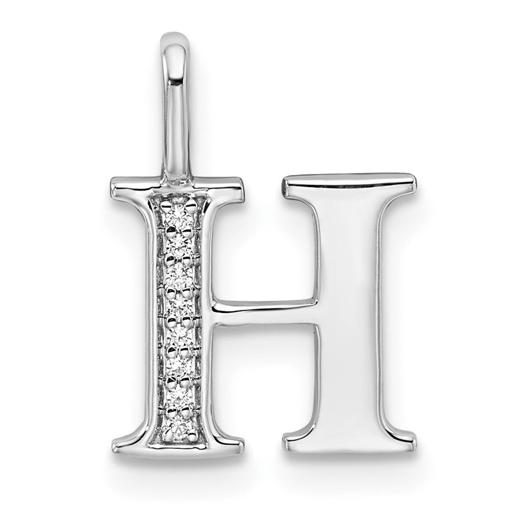 14K White Gold Diamond Letter H Initial Pendant - 5