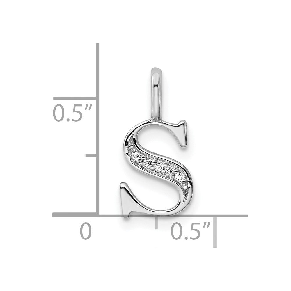 14K White Gold Diamond Letter S Initial Pendant - 2