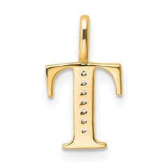 14k Diamond Letter T Initial Pendant