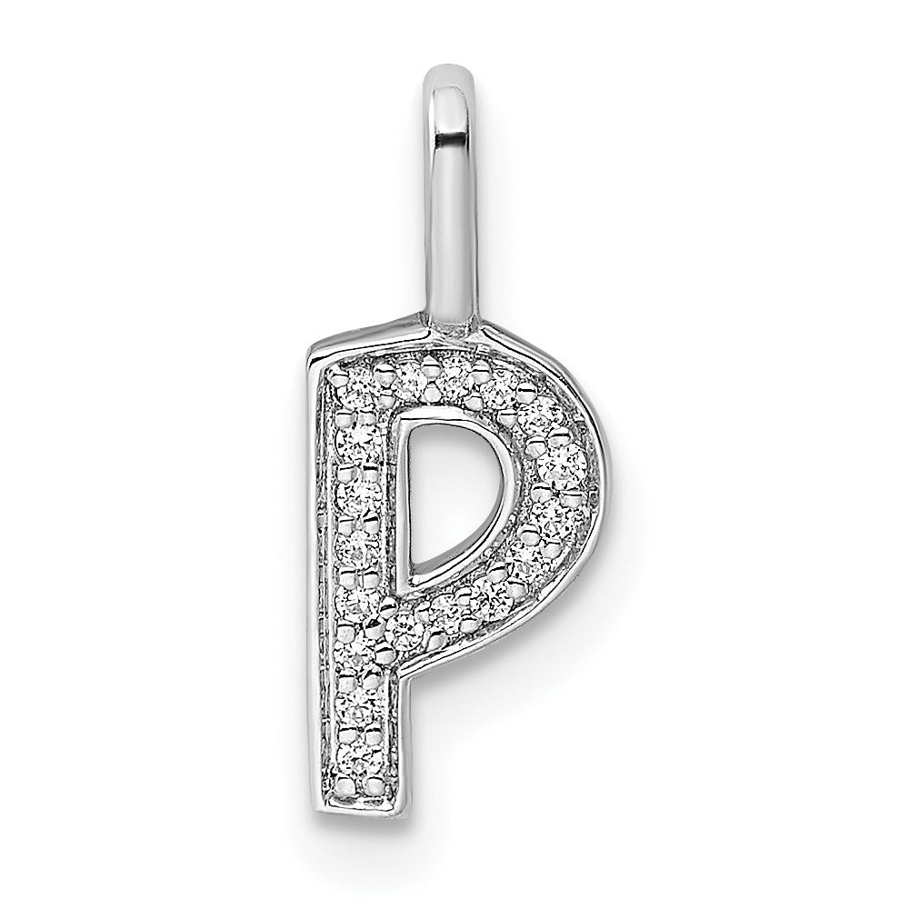 14K White Gold Diamond Letter P Initial Pendant - 5