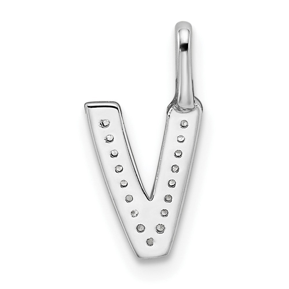 14K White Gold Diamond Letter V Initial Pendant