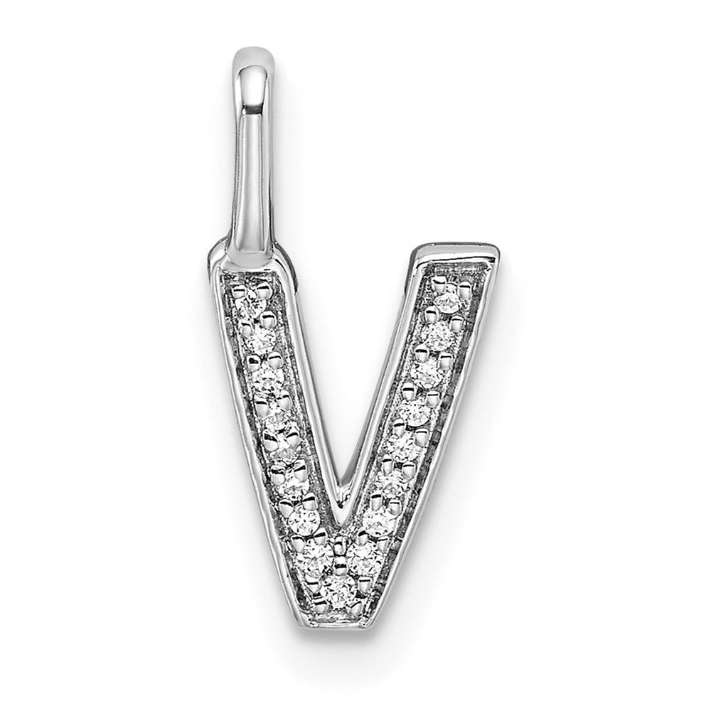 14K White Gold Diamond Letter V Initial Pendant - 4