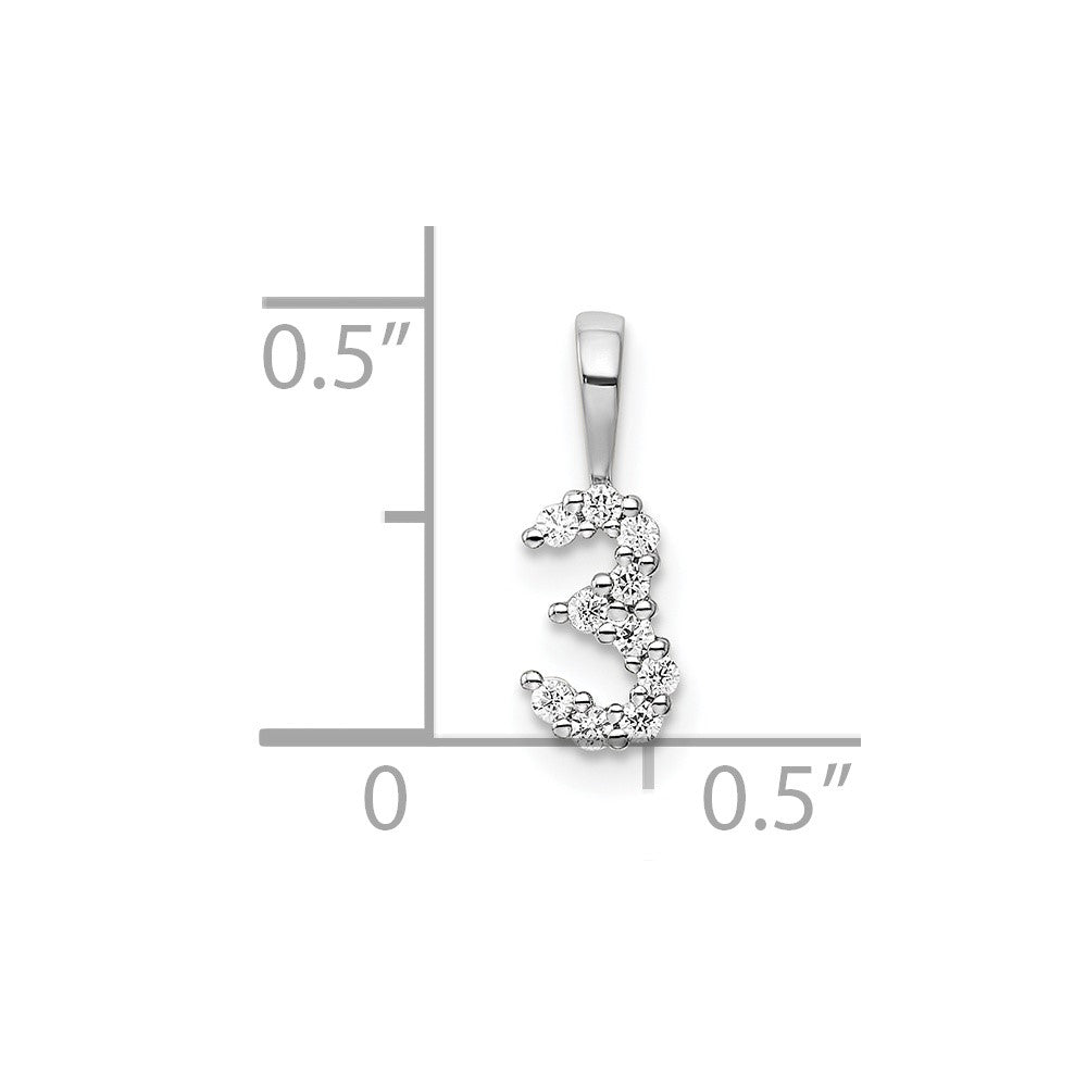 14k White Gold Diamond Number 3 Pendant