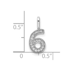 14k White Gold Diamond Number 6 Pendant - 2