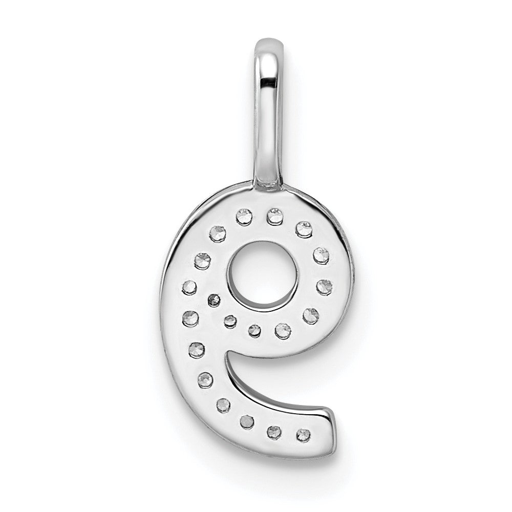 14k White Gold Diamond Number 9 Pendant - 2