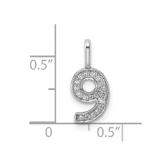14k White Gold Diamond Number 9 Pendant - 2