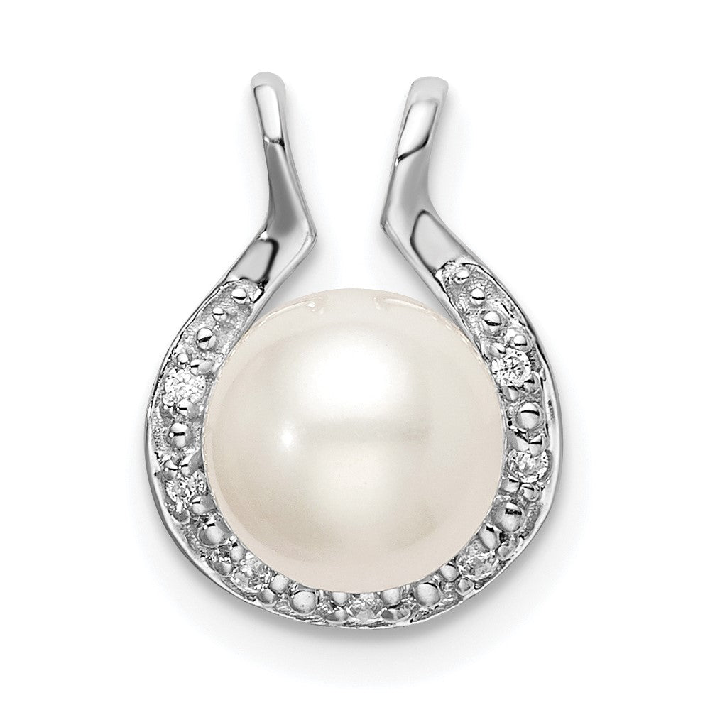 14k White Gold Freshwater Cultured Pearl & Diamond Chain Slide - 2