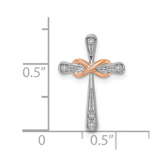 14k Two-tone White & Rose Cross w/Infinity Diamond Chain Slide
