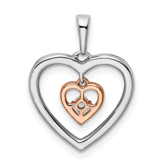 14k Two-tone White and Rose Double Heart Diamond Pendant