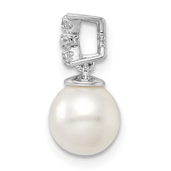 14k White Gold Freshwater Cultured Pearl & Diamond Chain Slide - 3