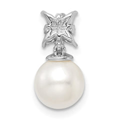 14k White Gold Freshwater Cultured Pearl & Diamond Chain Slide - 3