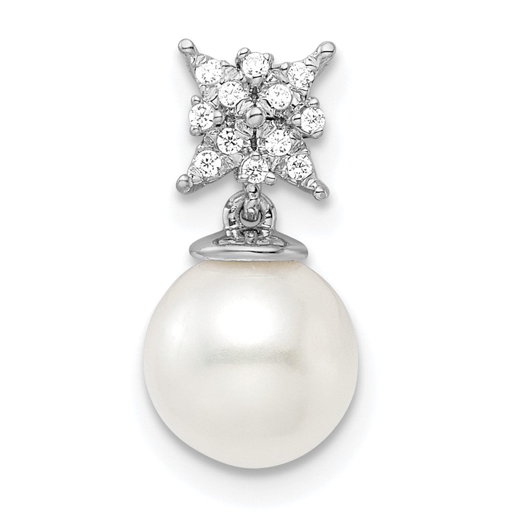 14k White Gold Freshwater Cultured Pearl & Diamond Chain Slide - 3