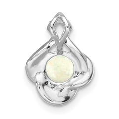 14k White Gold Polished Oval Opal & Diamond Vintage Chain Slide