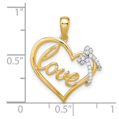 14k Two-tone Polished Heart with Bow Diamond Pendant