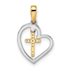 14k Two-tone Heart with Cross Diamond Pendant - 2