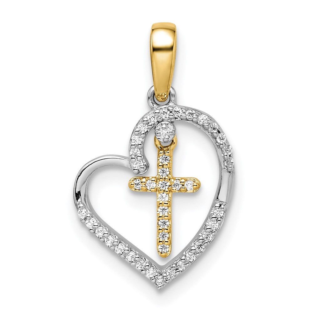 14k Two-tone Heart with Cross Diamond Pendant - 2