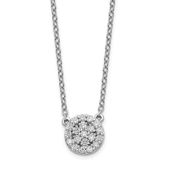 14k White Gold 1/5 carat Diamond Halo Cluster 18 inch Necklace