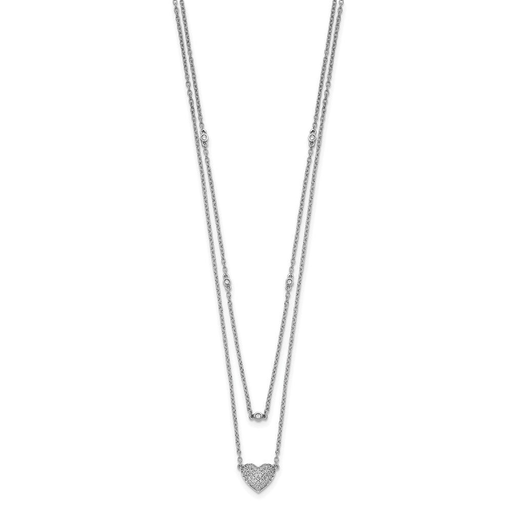 14k White Gold 1/5 carat Pave Diamond Double Strand Heart 18 inch Necklace