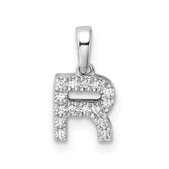 14K  White Gold Diamond Letter R Initial with Bail Pendant