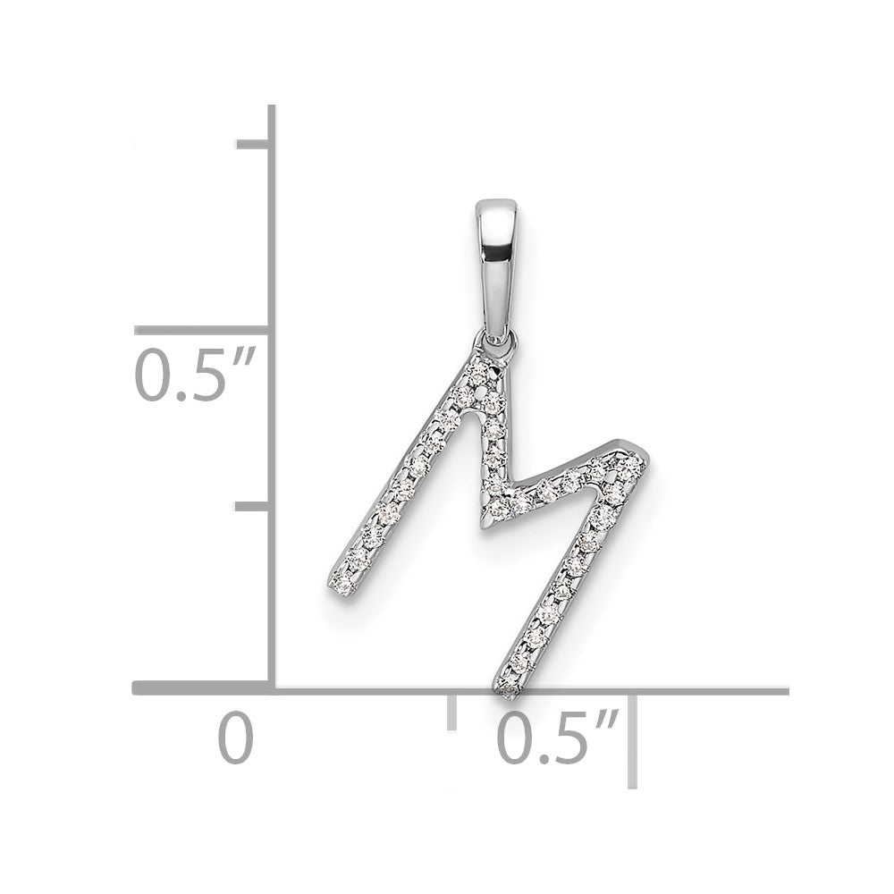 14K White Gold Diamond Letter M Initial Pendant - 5