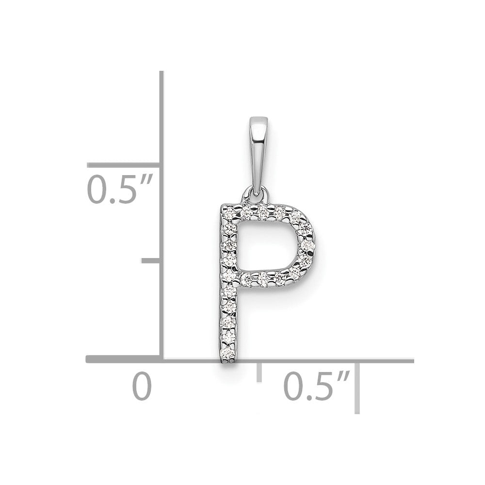 14K White Gold Diamond Letter P Initial Pendant - 2