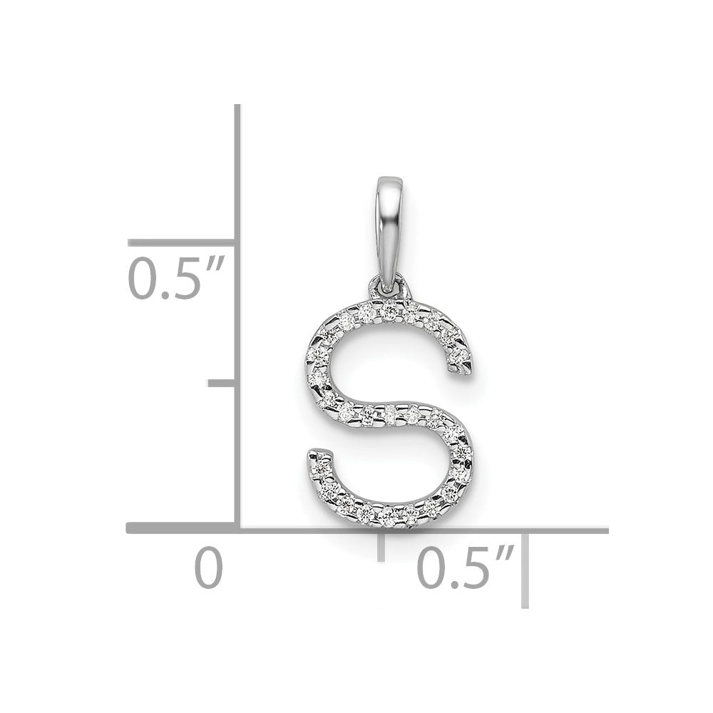 14K White Gold Diamond Letter S Initial Pendant