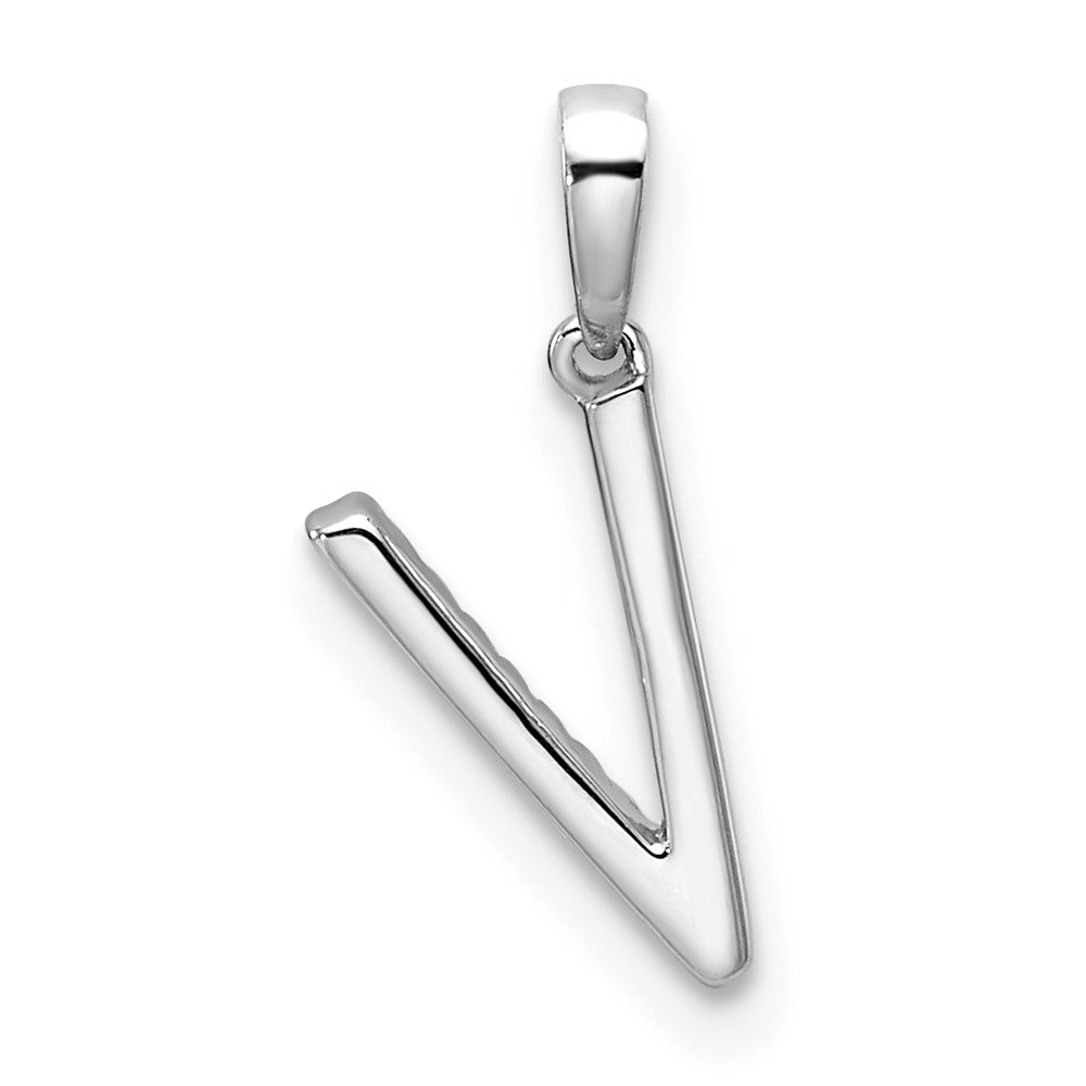 14K White Gold Diamond Letter V Initial Pendant - 5