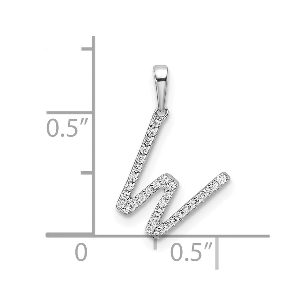 14K White Gold Diamond Letter W Initial Pendant - 5