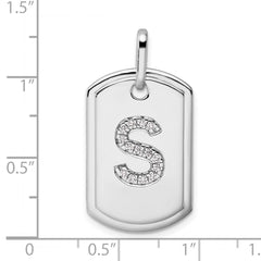 14K White Gold  Diamond Initial S Dog Tag Charm
