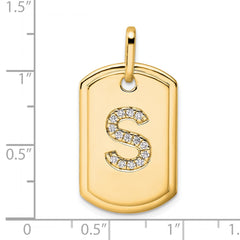 14K Diamond Initial S Dog Tag Charm