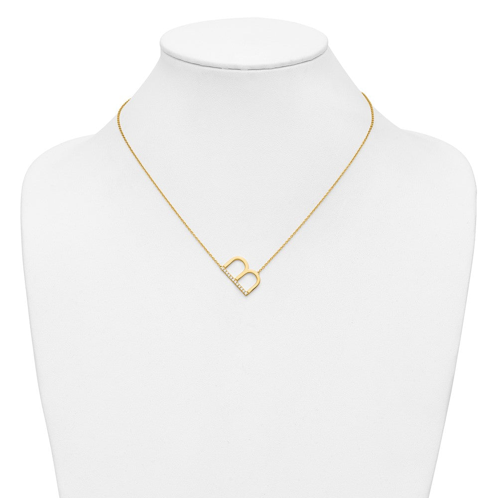 14K Sideways Diamond Initial B Necklace