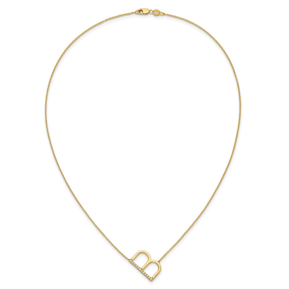 14K Sideways Diamond Initial B Necklace