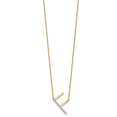 14K Sideways Diamond Initial F Necklace