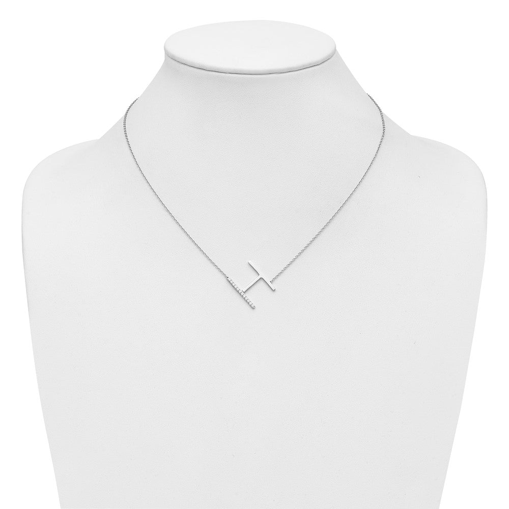 14K White Gold Sideways Diamond Initial H Necklace